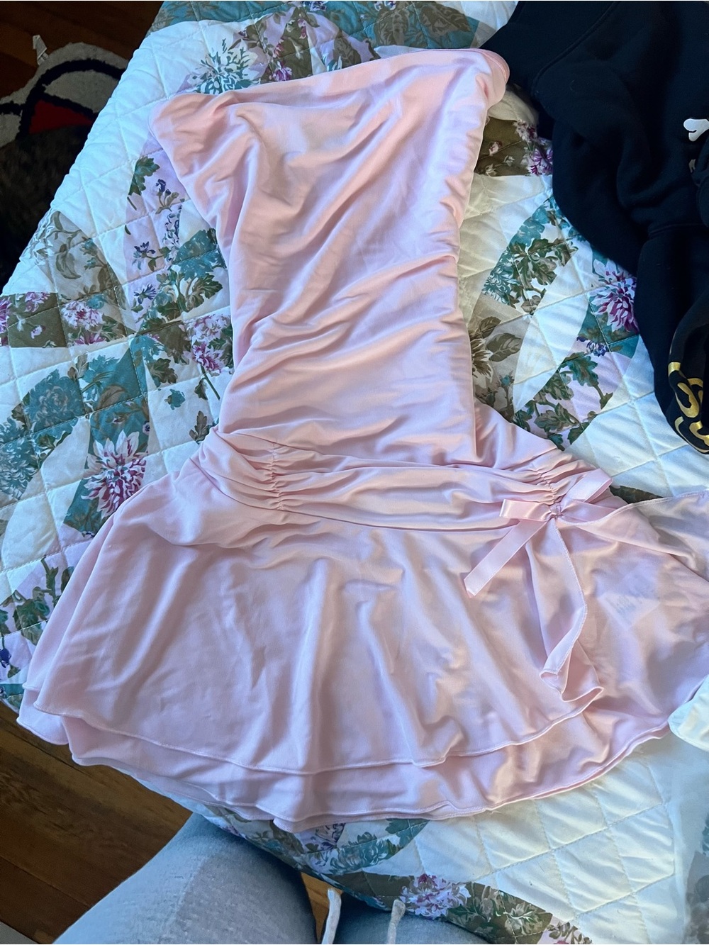Strapless Pink Ruching Fit & Flare Dress